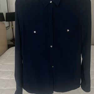 Ann Taylor Navy classic silk blouse size 10
